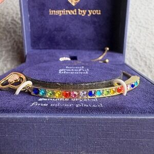 Inspired By You Rainbow Crystal Fine Silver Plated Bolo Bracelet Gold Tone Bar